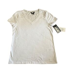 DKNY Women's White V-Neck Short Sleeve Tee